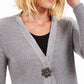 JM Collection Women's Holiday Party Faux-Fur Collar & Brooch Cardigan Silver Size X-Large