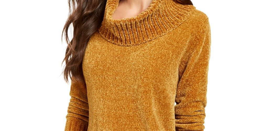 Style & Co Women's Petite Metallic-Threaded Turtleneck Sweater Gold  Yellow Size Petite M