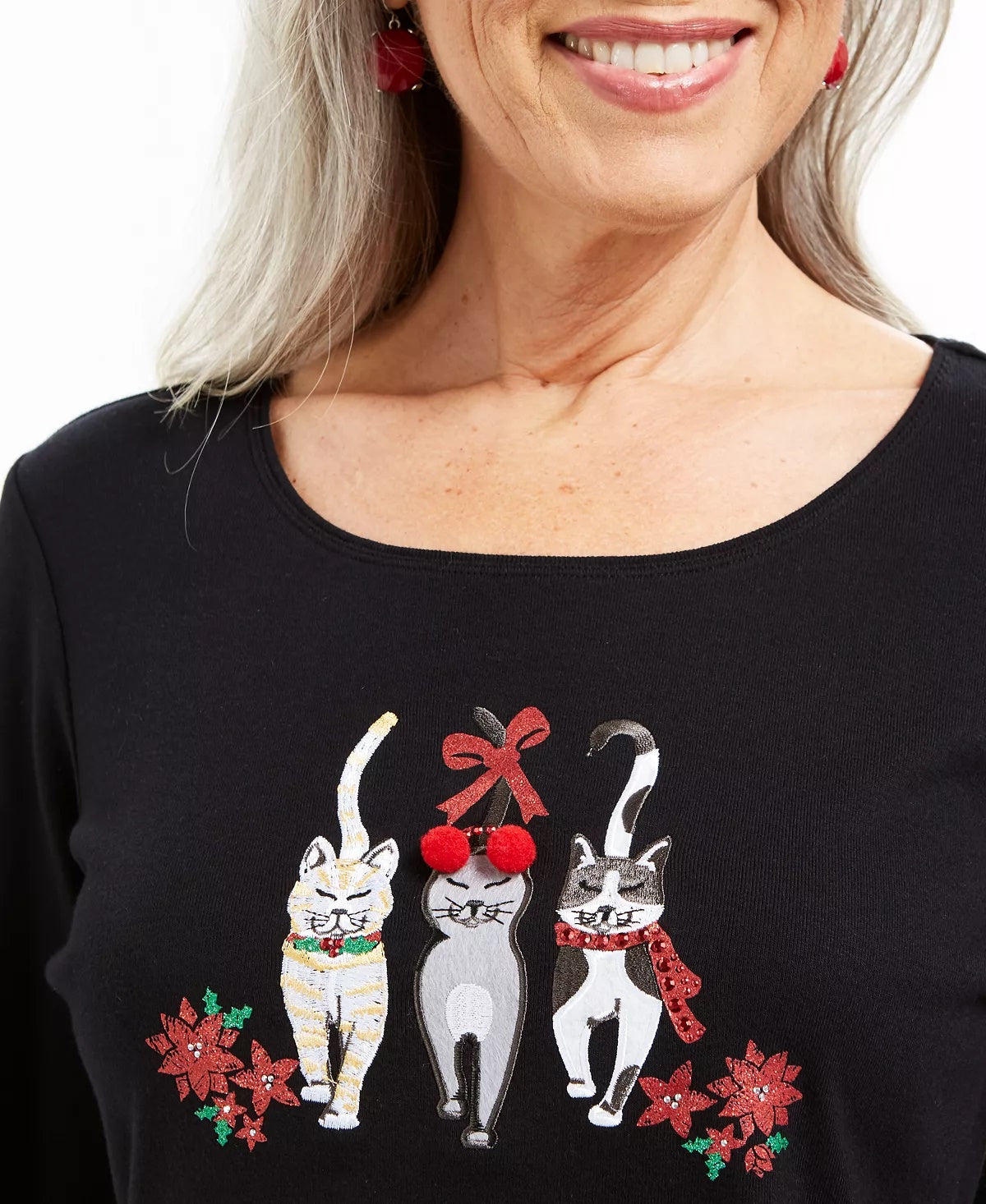 Karen Scott Women's Cotton Festive Catwalk Top Black Size Small