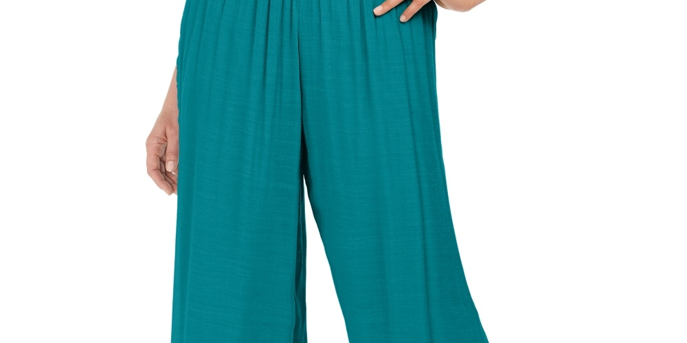 JM Collection Women's Metallic-Detail Wide-Leg Gauze Pants Blue Size X-Large