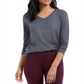 Style & Co Women's V Neck Long Sleeve Shirt Grey Size Large