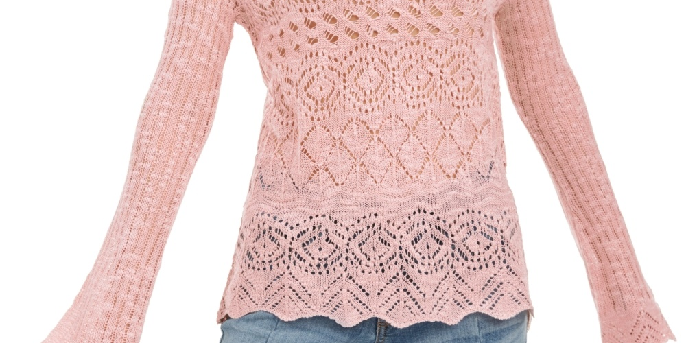 American Rag Juniors'' Pointelle-Knit Flared-Sleeve Sweater Pink Size Small