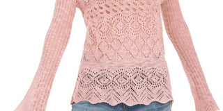 American Rag Juniors'' Pointelle-Knit Flared-Sleeve Sweater Pink Size Small