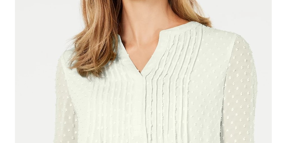 Charter Club Women's Double Ruffle Textured Pintuck Top White Size Large