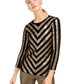 INC International Concepts Women's Velvet Sequined Chevron Top Black Size PL