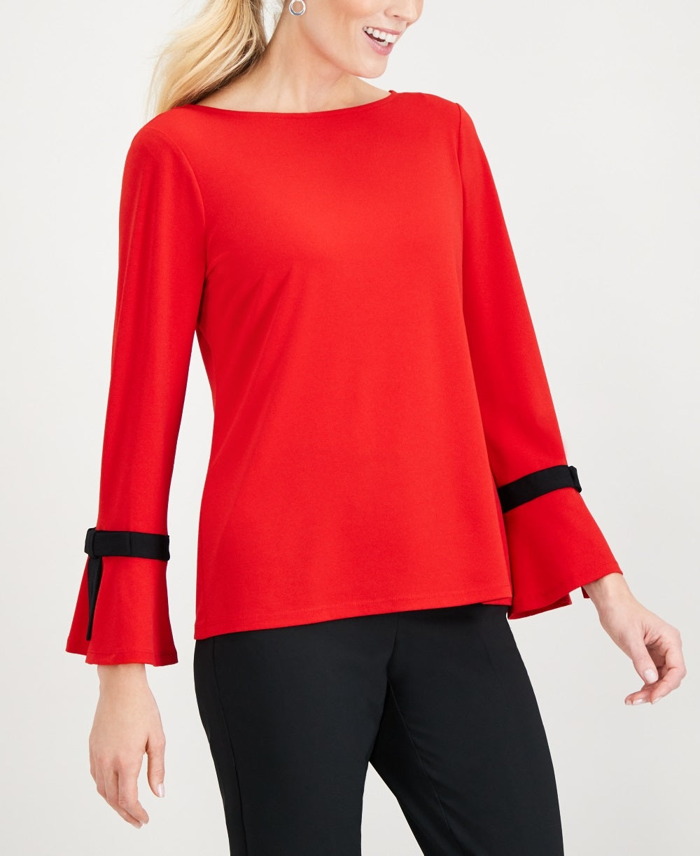Charter Club Women's Tie Detail Crepe Top Red Size -PS/M