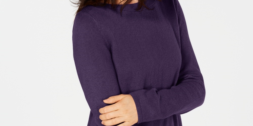 Karen Scott Women's Solid Curved-Hem Tunic Purple Size Small