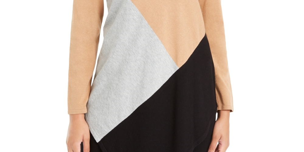 Alfani Women's Petite Colorblocked Asymmetrical TunicBeige khaki PS/M