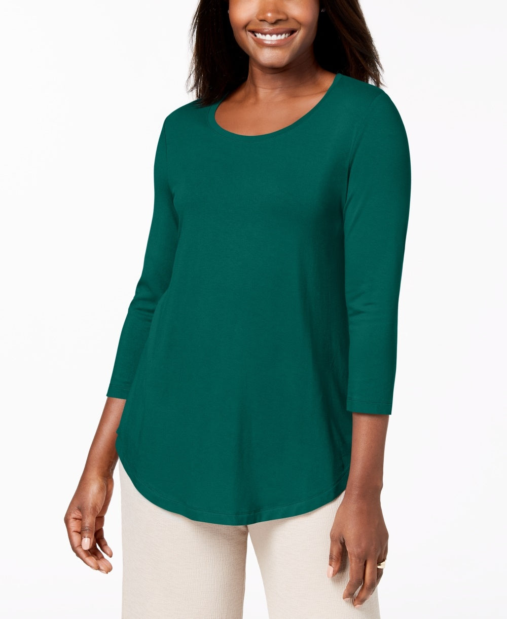 JM Collection Women's Petite Three-Quarter-Sleeve Top Green PS/M