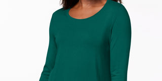 JM Collection Women's Petite Three-Quarter-Sleeve Top Green PS/M