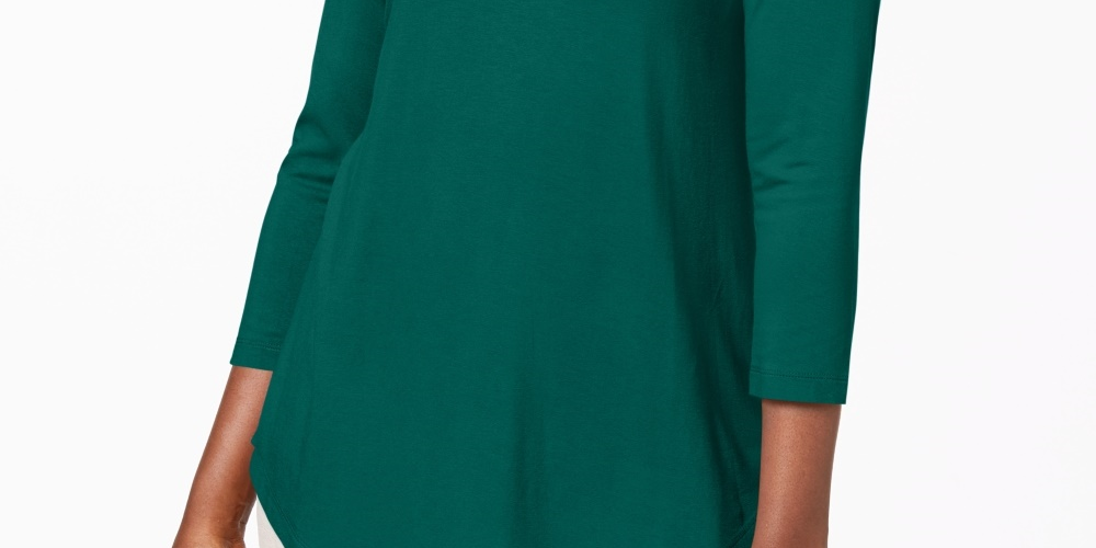 JM Collection Women's Petite Three-Quarter-Sleeve Top Green PS/M