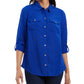 Charter Club Women's Two-Pocket Shirt Blue Size Small