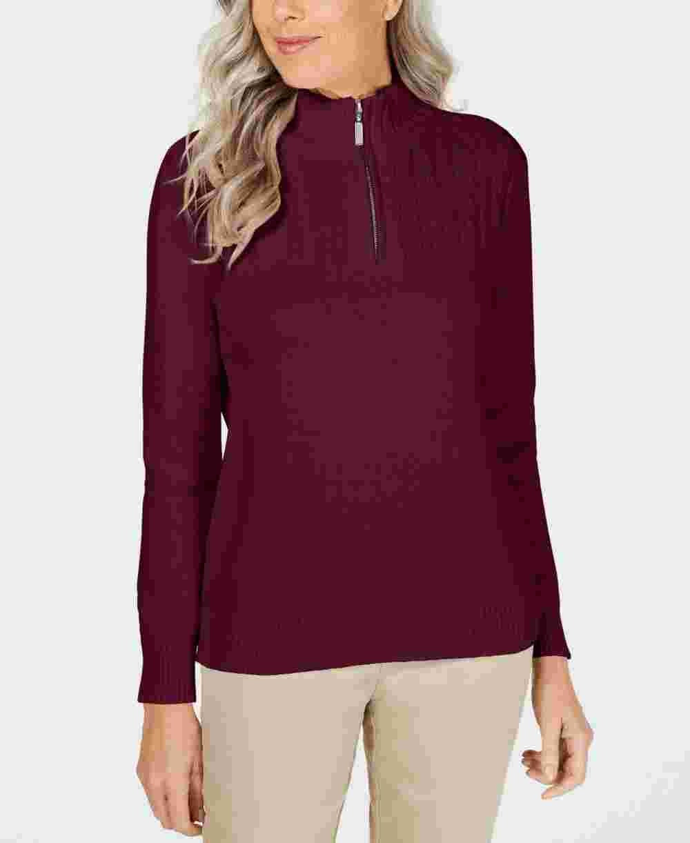 Karen Scott Women's Cotton Zip-Neck Sweater Red Size X-Small