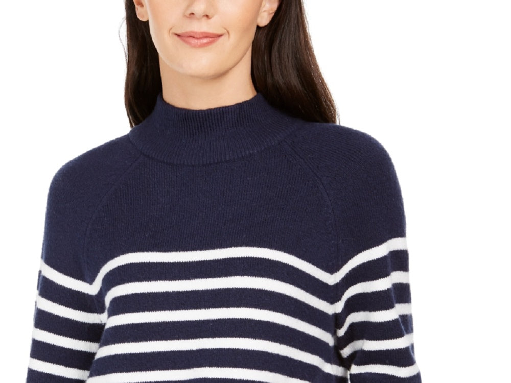 Charter Club Women's Striped Mockneck Sweater Blue Size X-Small