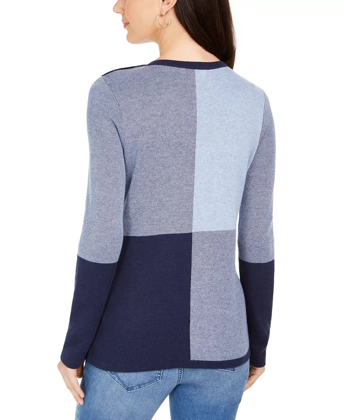 Charter Club Women's Color Blocked Button-Shoulder Sweater Blue Size XX-Large