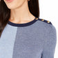 Charter Club Women's Color Blocked Button-Shoulder Sweater Blue Size XX-Large