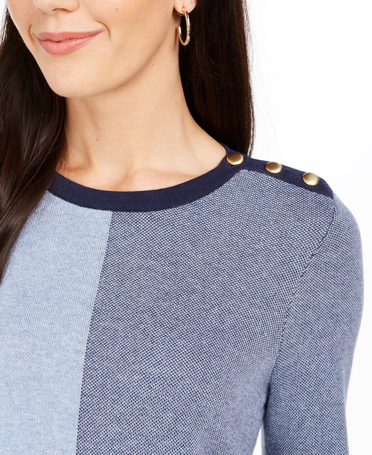 Charter Club Women's Color Blocked Button-Shoulder Sweater Blue Size XX-Large