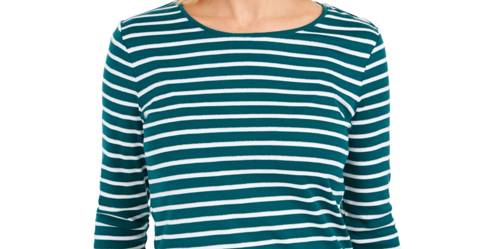 Charter Club Women's Metallic-Stripe Top Green Size Medium