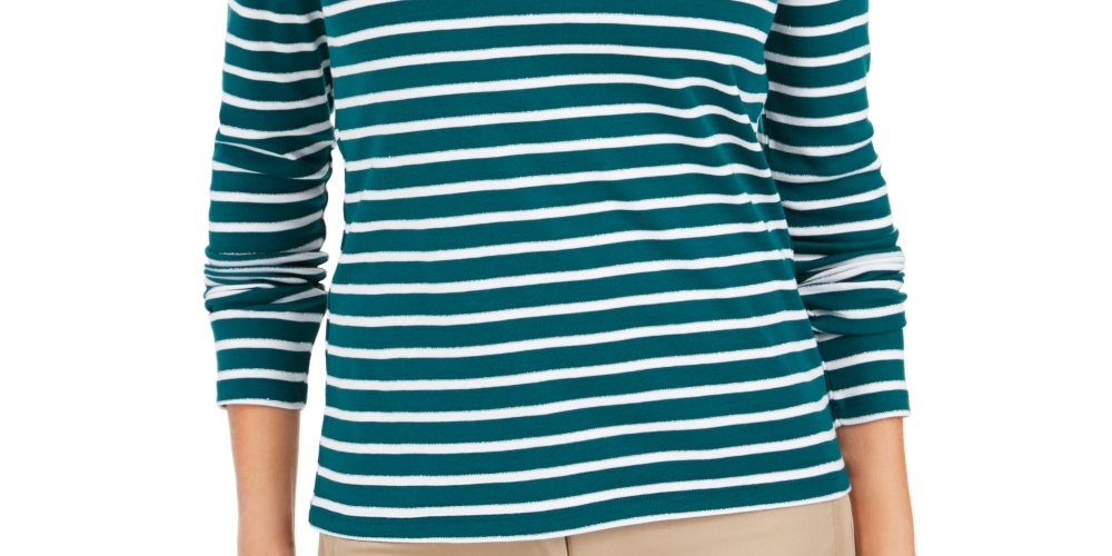 Charter Club Women's Metallic-Stripe Top Green Size Medium