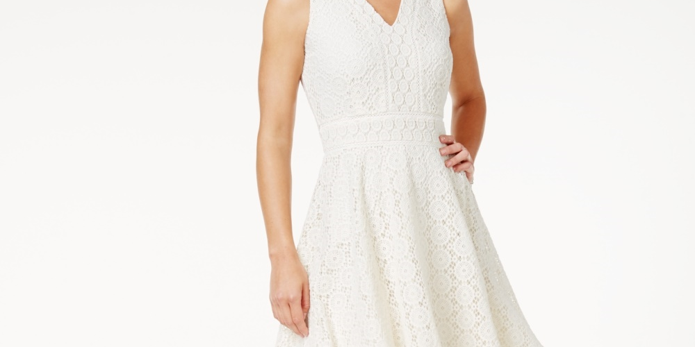 Charter Club Women's Petite Lace Fit & Flare Dress Beige Size Petite