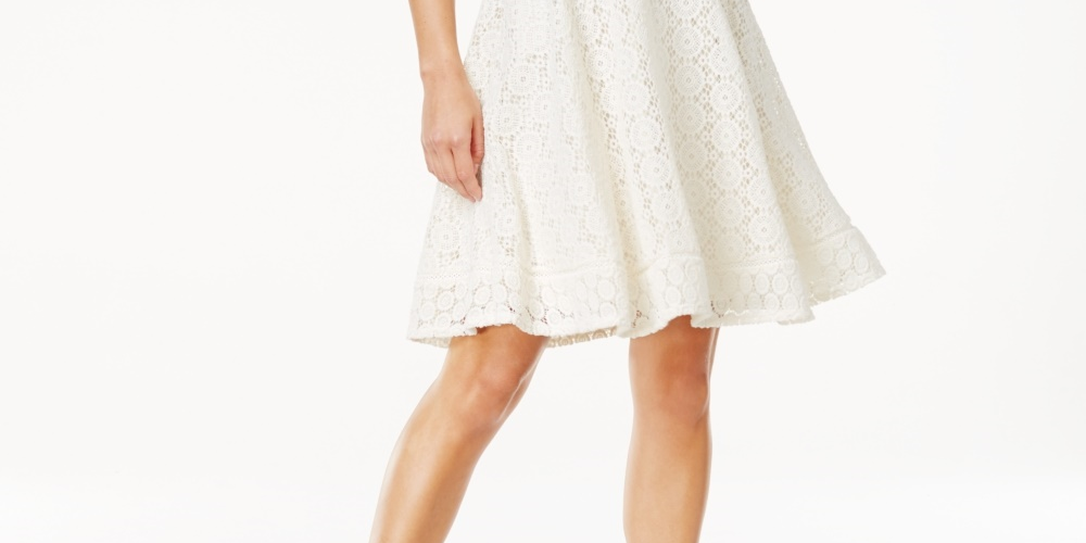 Charter Club Women's Petite Lace Fit & Flare Dress Beige Size Petite