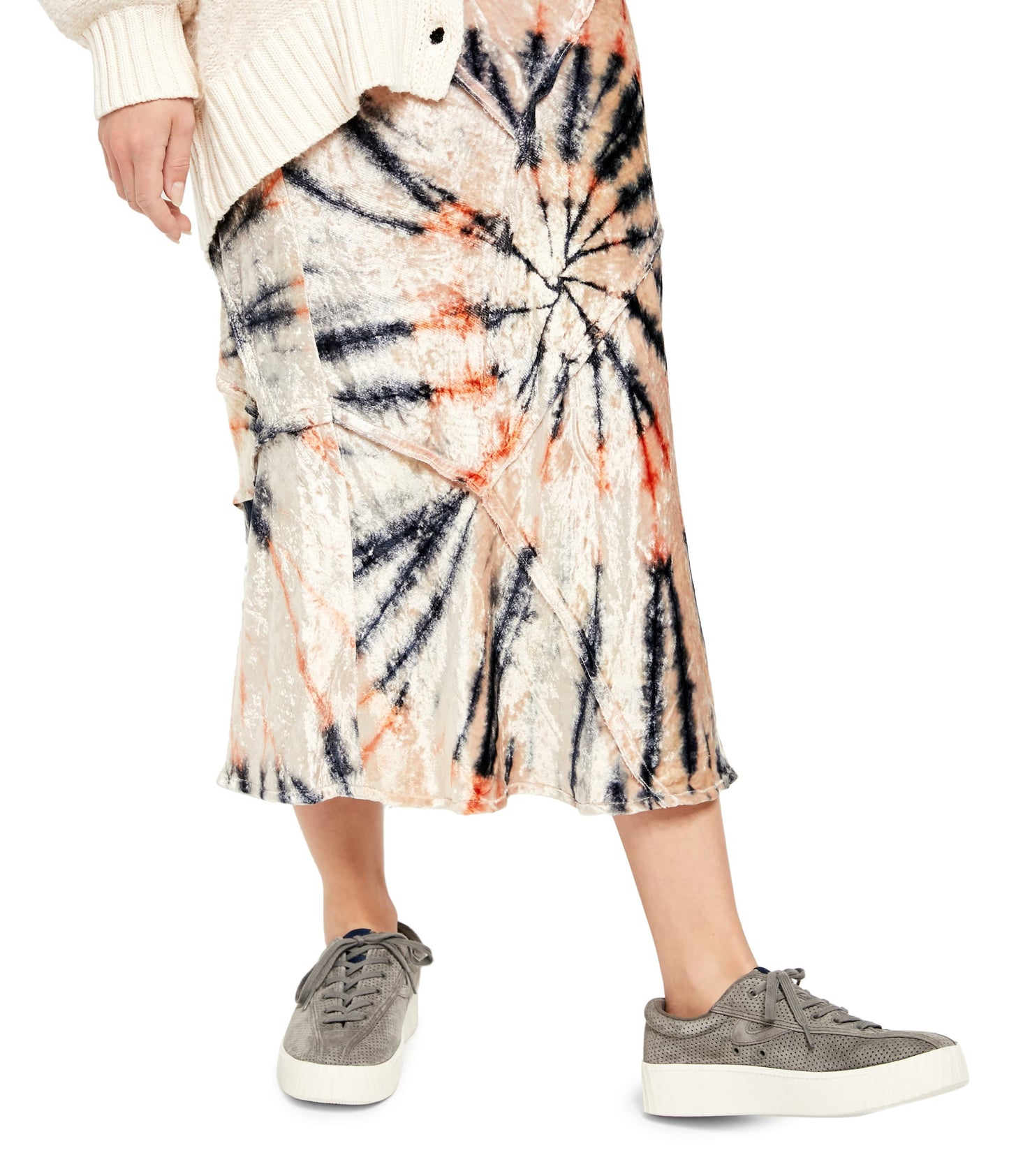 Free People Women's Serious Swagger Tie Die Velvet Skirt Beige Size Small