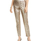 Alfani Women's Tummy-Control Gold Metallic Python-Print Trousers Brown Size 4