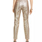 Alfani Women's Tummy-Control Gold Metallic Python-Print Trousers Brown Size 4