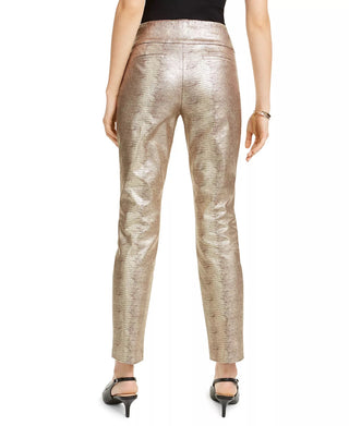 Alfani Women's Tummy-Control Gold Metallic Python-Print Trousers Brown Size 4
