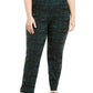 JM Collection Women's Plus Size Jacquard Pull-On Pants Green Size 18W