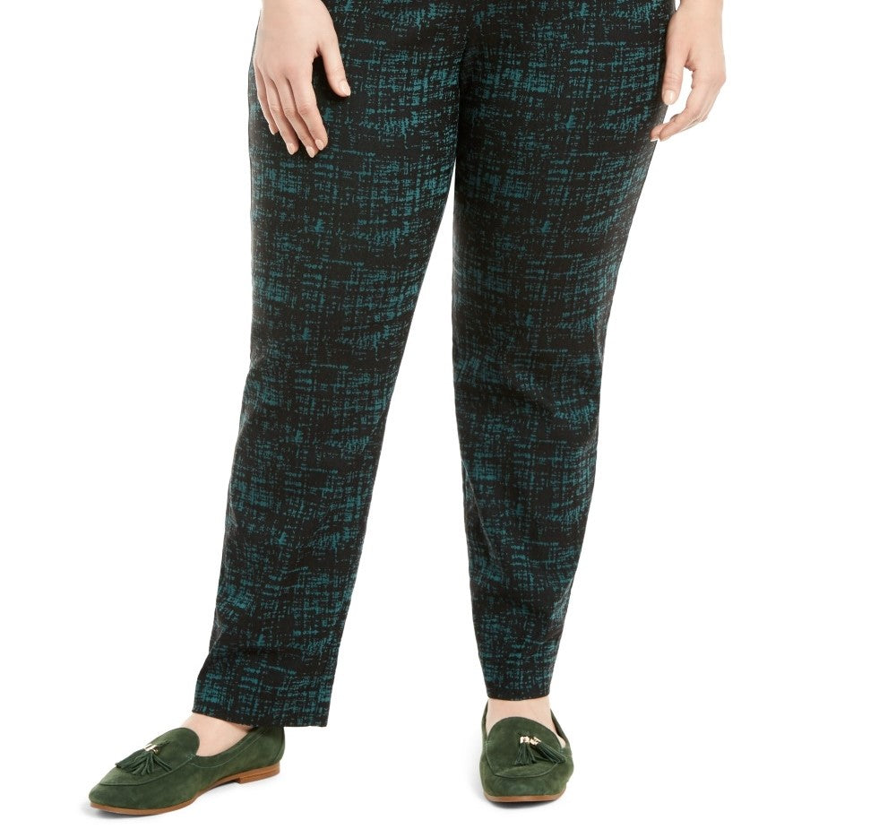 JM Collection Women's Plus Size Jacquard Pull-On Pants Green Size 18W