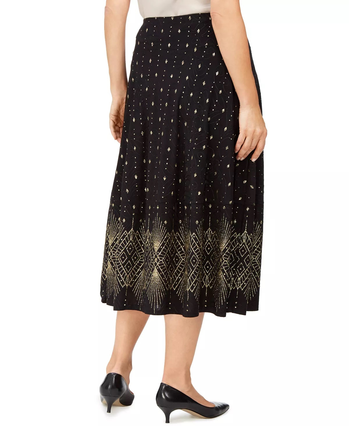 JM Collection Women's Petite Glitter-Border A-Line Skirt Black PS