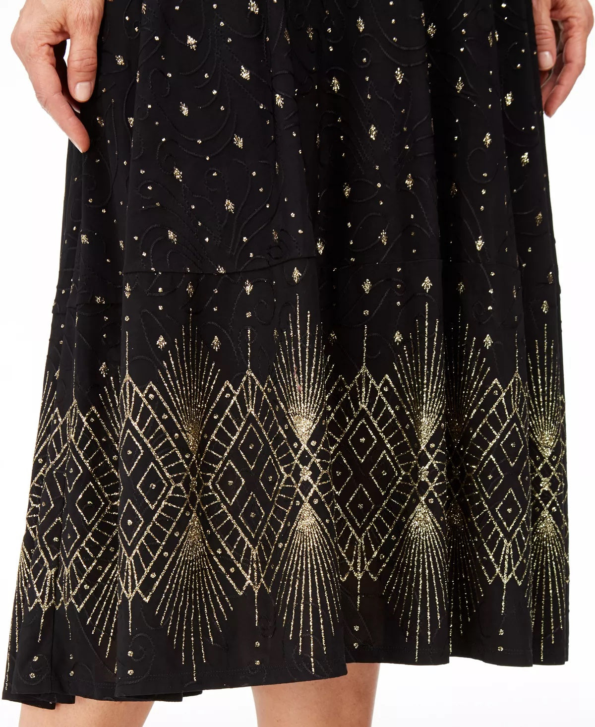 JM Collection Women's Petite Glitter-Border A-Line Skirt Black PS
