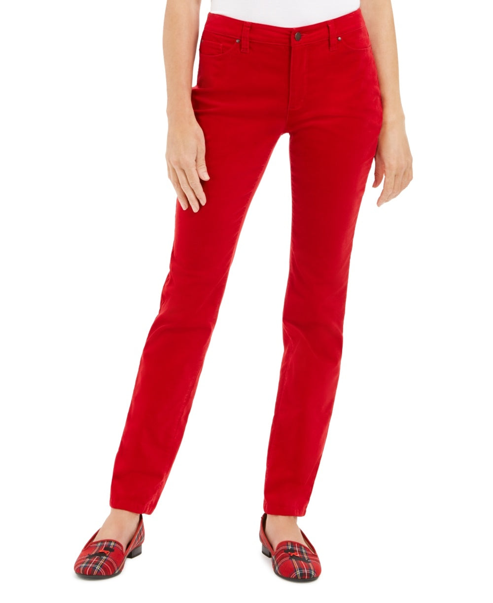Charter Club Women's Lexington Velveteen Tummy-Control Straight Leg Jeans Red Size 8