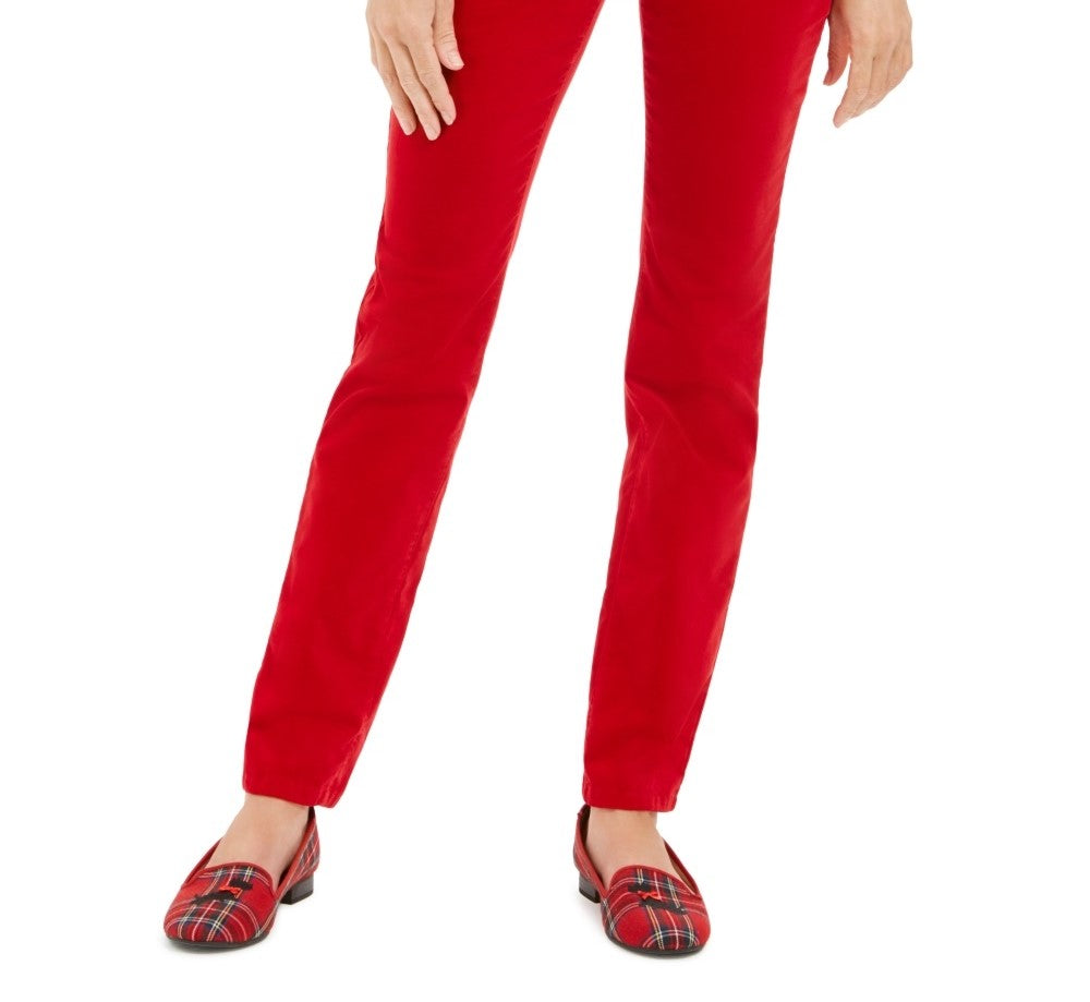 Charter Club Women's Lexington Velveteen Tummy-Control Straight Leg Jeans Red Size 8