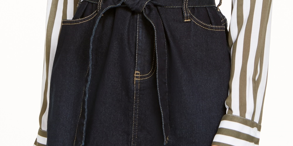 INC International Concepts Women's Paperbag Waist Denim Skirt Blue Size 0
