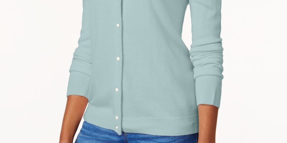 Karen Scott Women's Bead Button Cardigan Blue Size Small