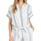 Charter Club Women's Linen Striped Tie Top White Size X-Small