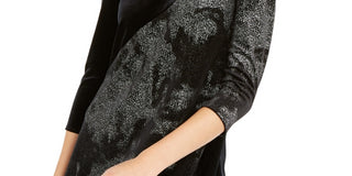 Alfani Women's Blouse Deep Velvet Foil Print High Low Black Size X-Large