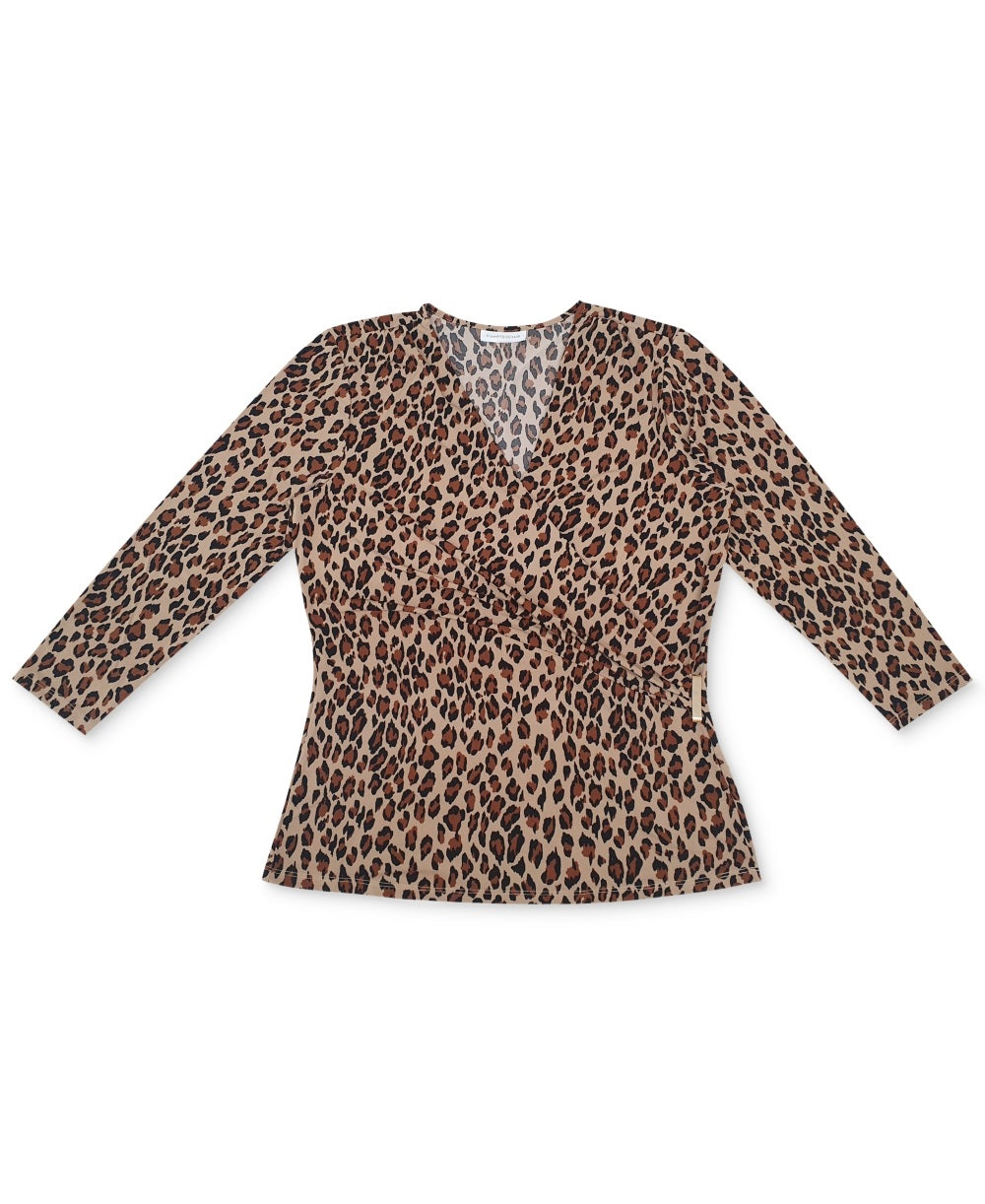 Charter Club Women's 3/4 Sleeve Crossover V Neck Blouse Brown Size X-Large