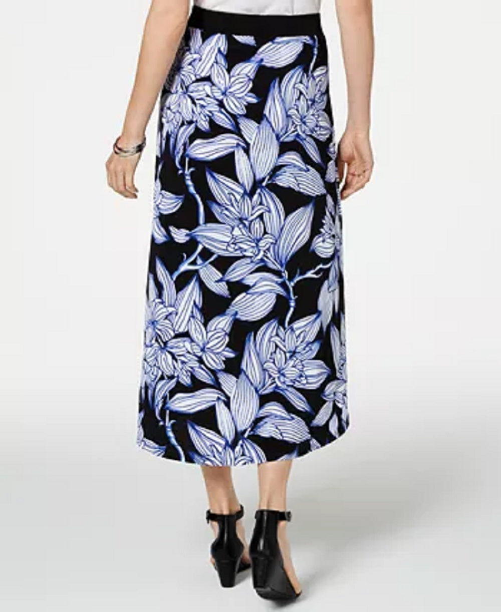JM Collection Women's Printed Faux-Wrap Maxi Skirt Black Size Large
