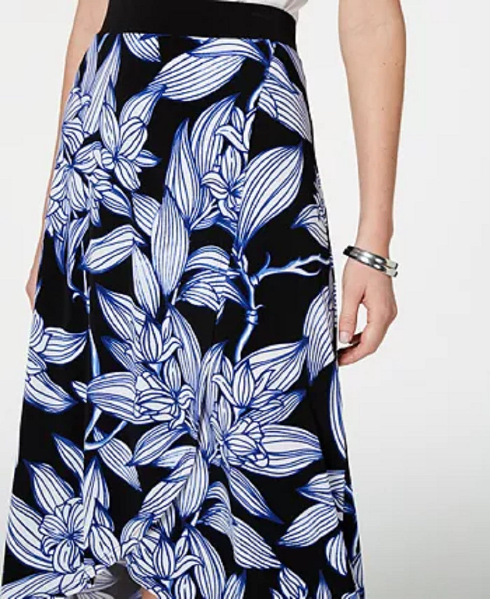 JM Collection Women's Printed Faux-Wrap Maxi Skirt Black Size Large
