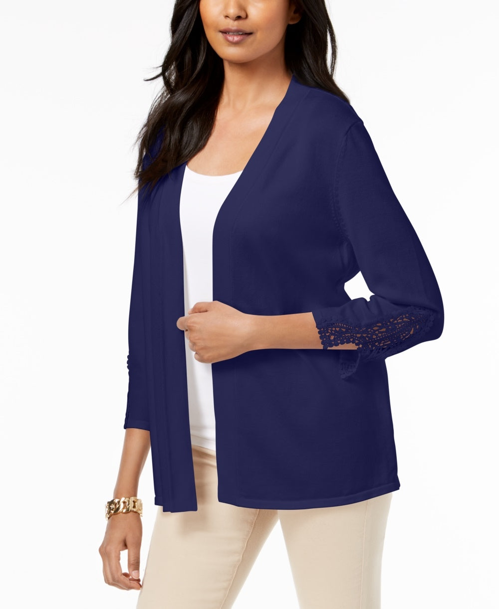 JM Collection Women's Open Front Crochet Trim Cardigan Blue Size XX-Large