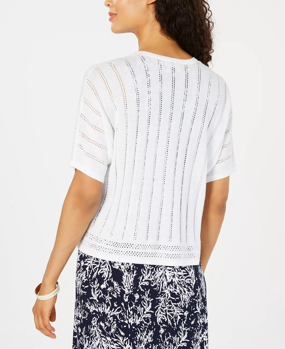 Charter Club Women's Petite Pointelle Open-Front Cardigan White PS