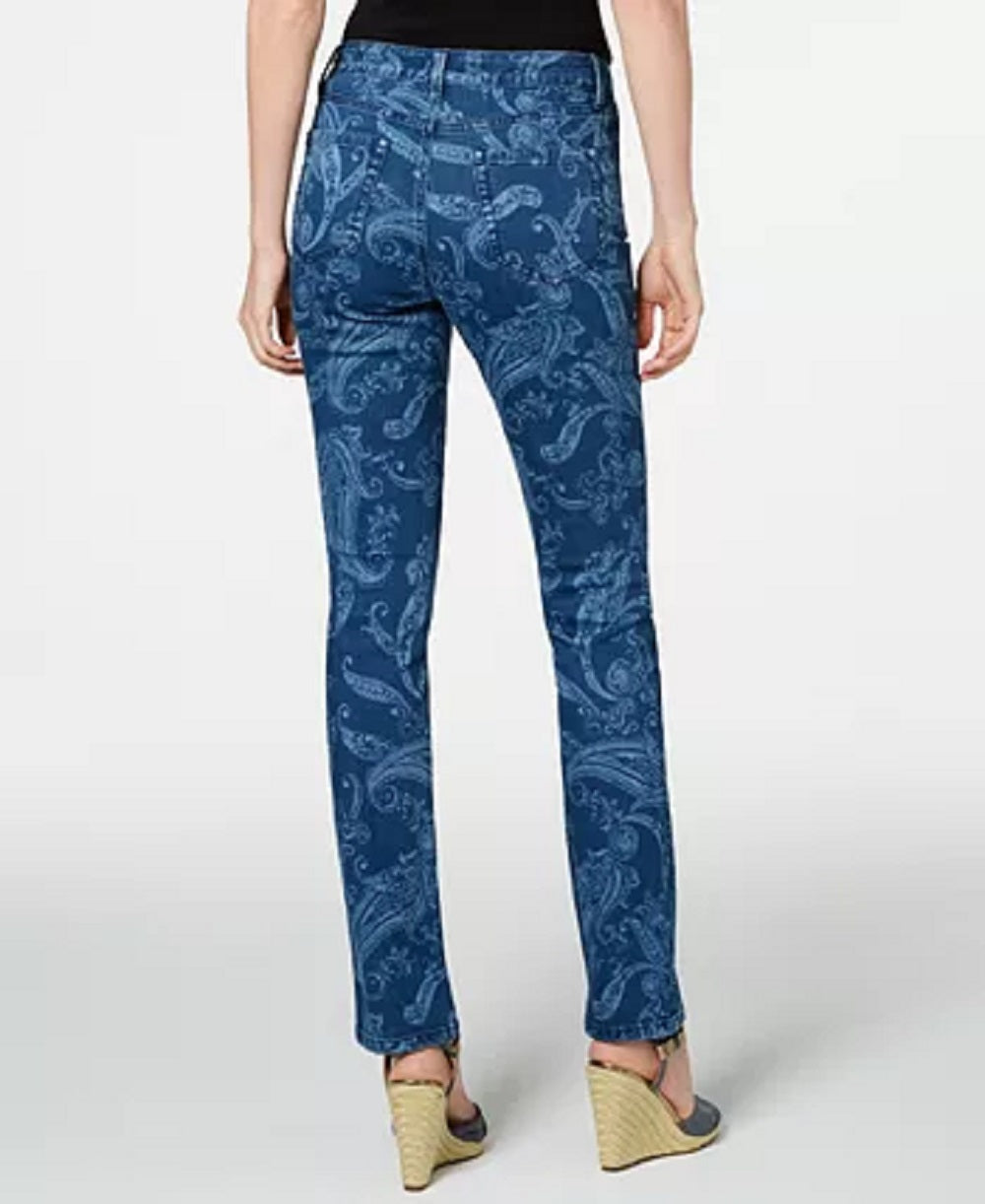 Charter Club Women's Paisley-Print Straight-Leg Jeans Blue Size 18