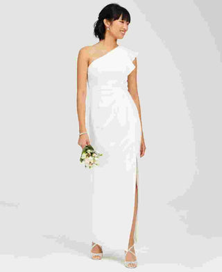 Adrianna Papell Women's Ruffled One-Shoulder Gown White Size 6