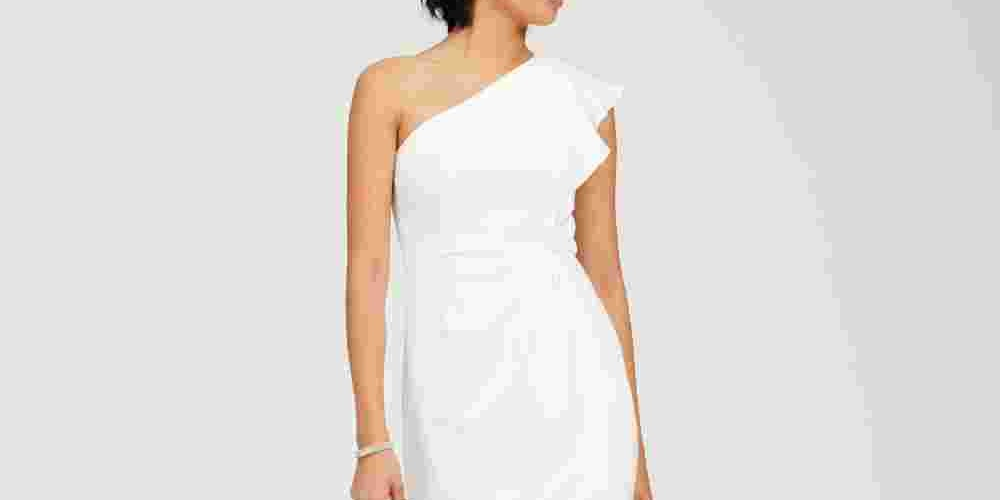 Adrianna Papell Women's Ruffled One-Shoulder Gown White Size 6