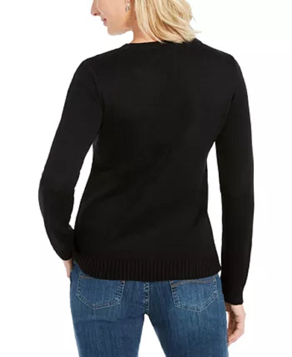 Karen Scott Women's Embroidered Reindeer Sweater Black Size Large