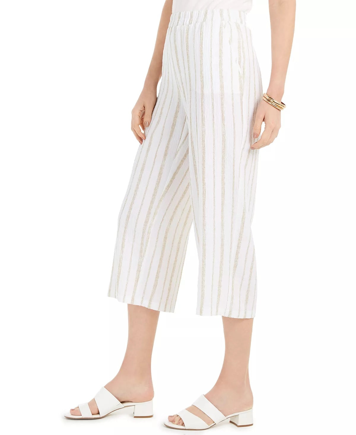 JM Collection Women's Striped Crinkle Pants Beige Size Medium