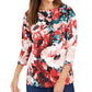 Charter Club Women's Floral-Print Boat-Neck Top Red Size Medium